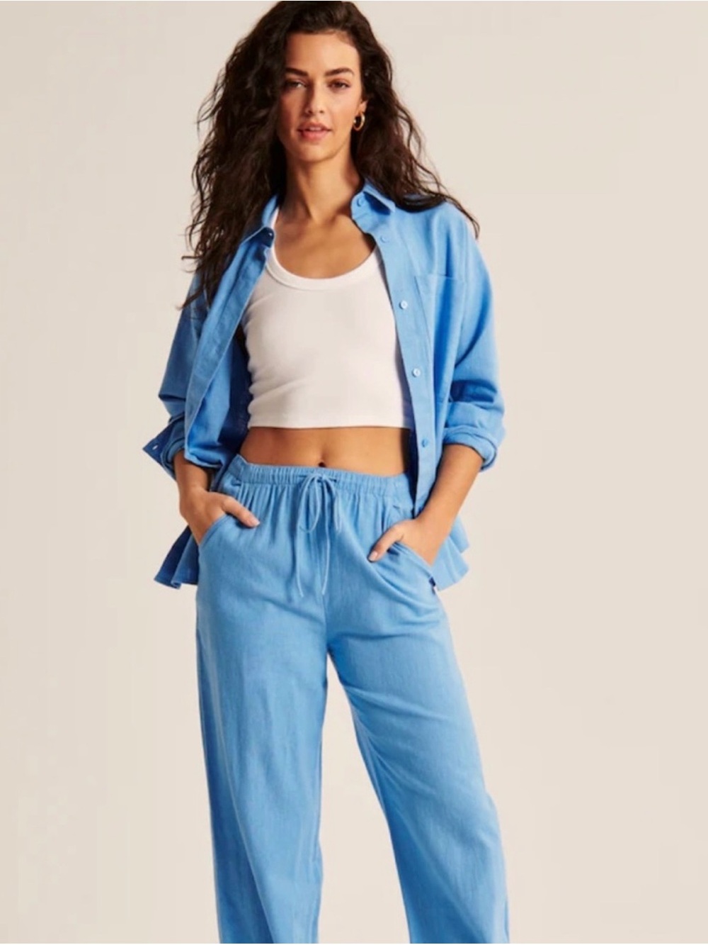Abercrombie & Fitch Linen Blue Button-Down Shirt